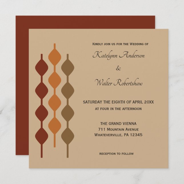 Retro Seventies 1970s Geometric Wedding Invitation (Front/Back)