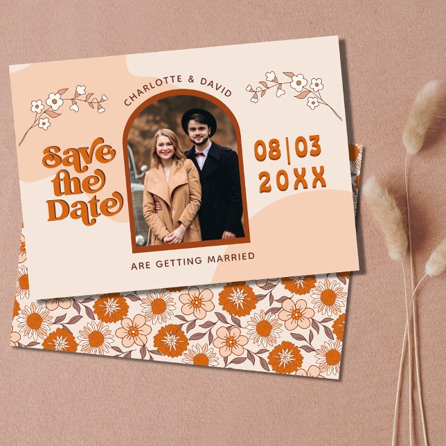 Retro Seventies Arched Photo Boho Save The Date (Creator Uploaded)