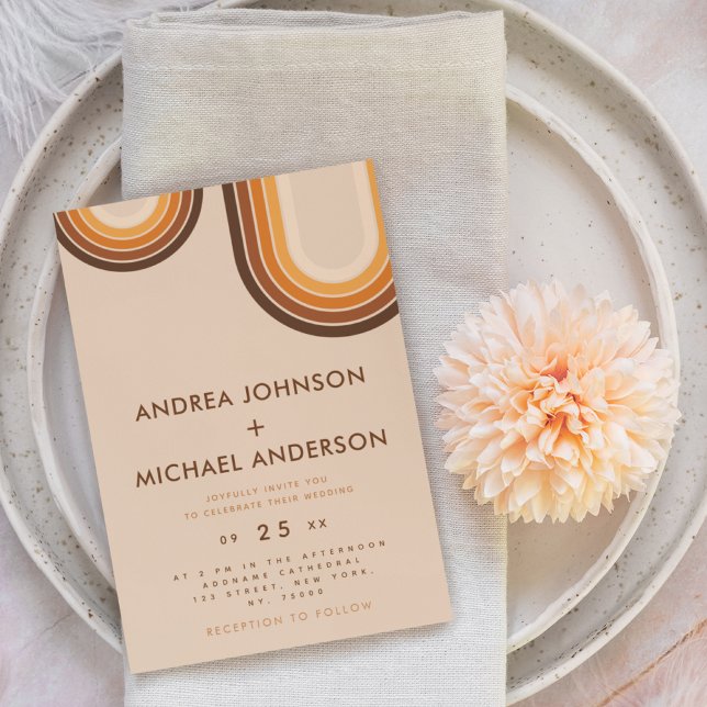 Retro Seventies Rainbow Beige Cream 70s Brown Invitation (Creator Uploaded)