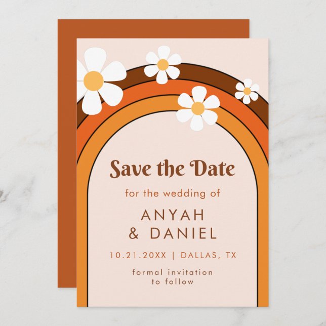 Retro Seventies Rainbow & Daisy Groovy Hippie   Save The Date (Front/Back)