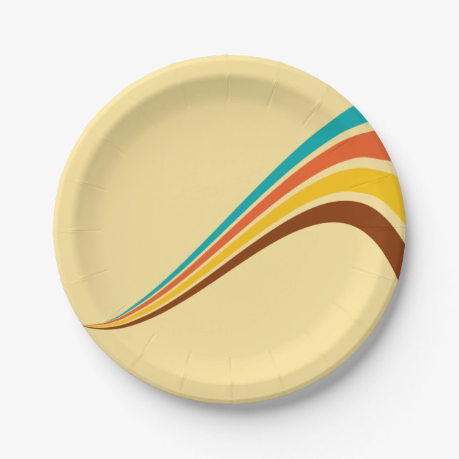 Retro Seventies Stripes On Cream Paper Plate (Front)