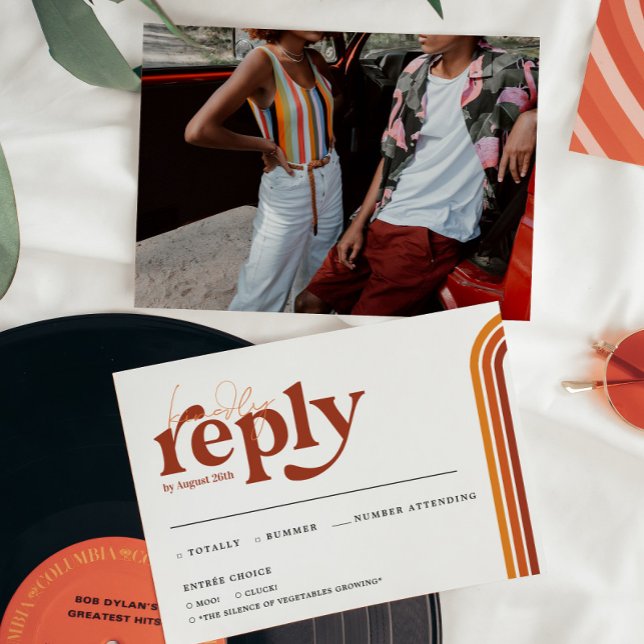 Retro Seventies Stripes | Wedding RSVP Announcemen Announcement (Creator Uploaded)