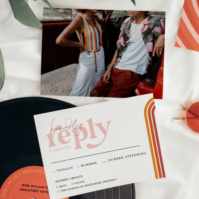 Retro Seventies Stripes | Wedding RSVP Announcement (Creator Uploaded)