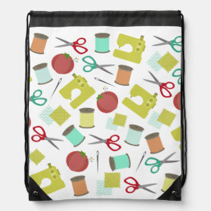 Retro Sewing Theme Pattern Drawstring Backpack