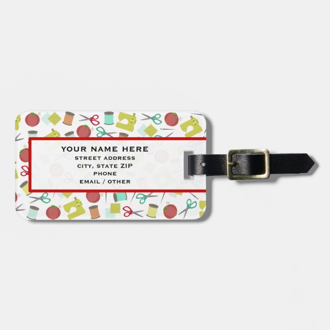 Retro Sewing Themed Luggage Tag (Front Horizontal)