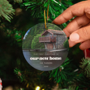 Retro sFirst Christmas in our new home Photo Ceramic Tree Decoration