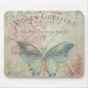retro,shabby chic,vintage,country rustic,florals,b mouse pad