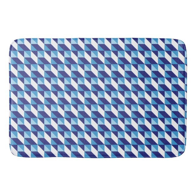 Retro Shades of Blue Geometric Triangle Abstract Bath Mat (Front)