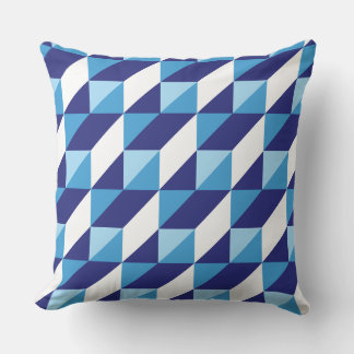Retro Shades of Blue Geometric Triangle Abstract Cushion