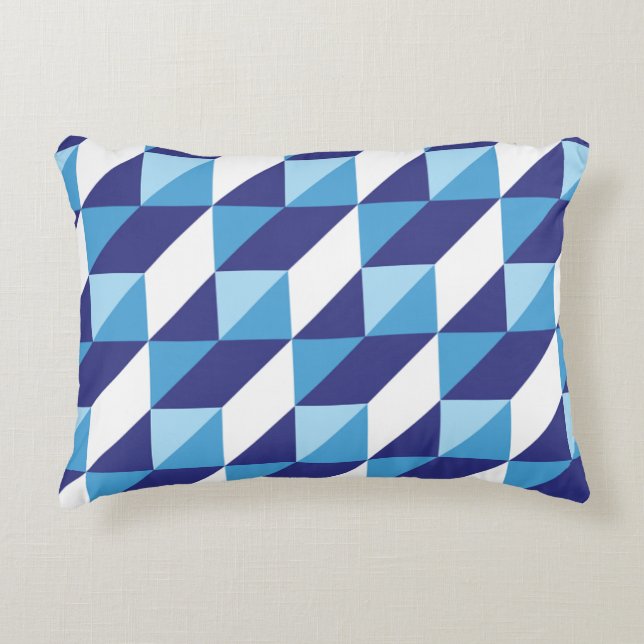 Retro Shades of Blue Geometric Triangle Abstract Decorative Cushion (Front)