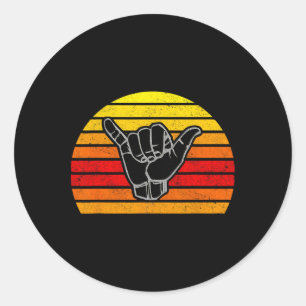 Retro Shaka And Surf Sign - Cool Vintage Surfer Su Classic Round Sticker