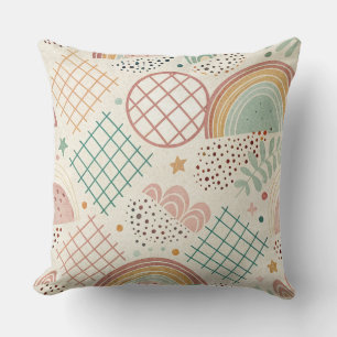 Retro Shapes and Dotted Textures in Earthy Pastel Cushion