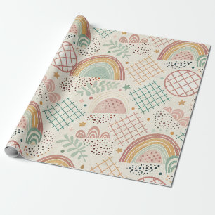 Retro Shapes and Dotted Textures in Earthy Pastel Wrapping Paper