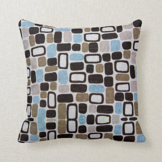 Retro Shapes Blue and Tan Pattern Throw Pillow