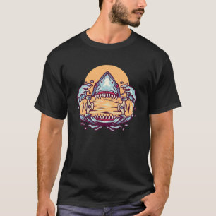 Retro Shark Eating Up A Skateboard Cool Skateboard T-Shirt