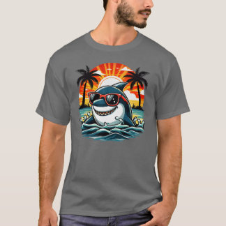 Retro Shark in Sunglasses 70s 80s 90s Cool Ocean v T-Shirt