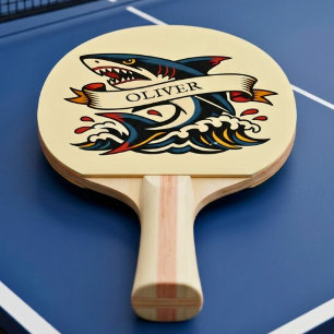 Retro Shark Tattoo Nautical Ping Pong Paddle