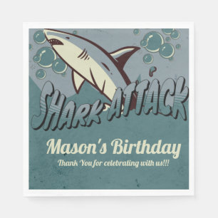 Retro Shark Themed Birthday Party   Napkin