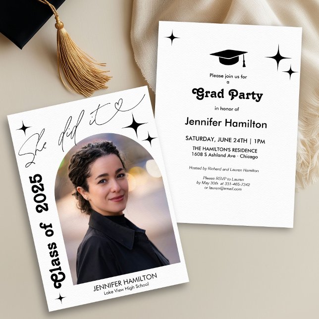 Retro She Did It Photo Graduation Party Invitation (Creator Uploaded)