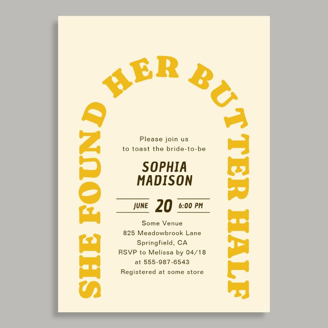 Retro She Found Her Butter Half Bridal Shower Invitation (Creator Uploaded)