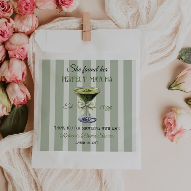 Retro She Found Her Perfect Matcha Bridal Shower Favour Bags (Creator Uploaded)