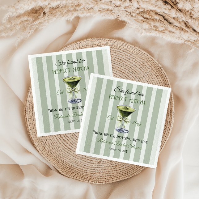 Retro She Found Her Perfect Matcha Bridal Shower Napkin (Creator Uploaded)