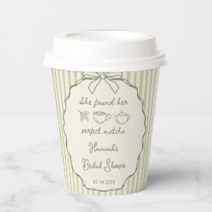 Retro She Found Her Perfect Matcha Bridal Shower Paper Cups