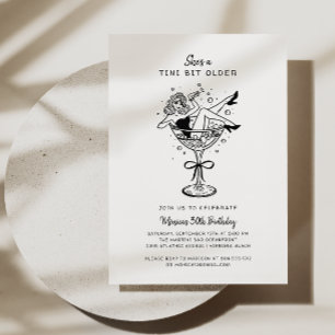 Retro She's a Tini Bit Older Hand drawn Birthday  Invitation