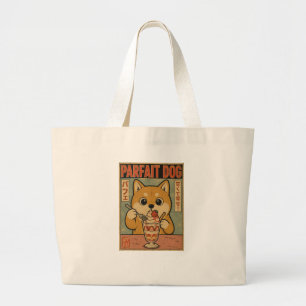 Retro Shiba Inu Parfait Japanese Vintage Advertise Large Tote Bag