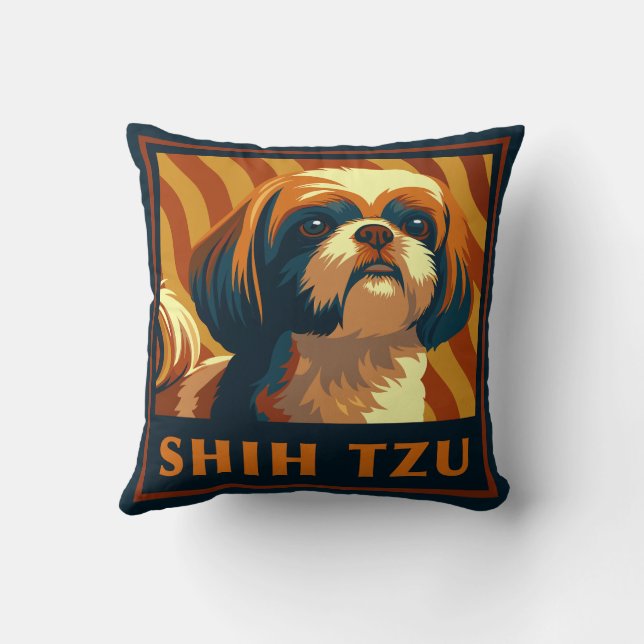 Retro Shih Tzu Puppy Dog Cushion (Back)