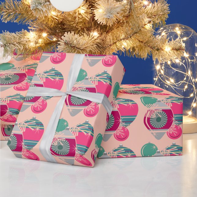 Retro Shiny Brite Ornaments Christmas Wrapping Paper (Holidays)