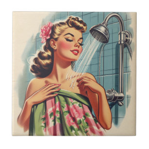 Retro Shower Pin Up Tile