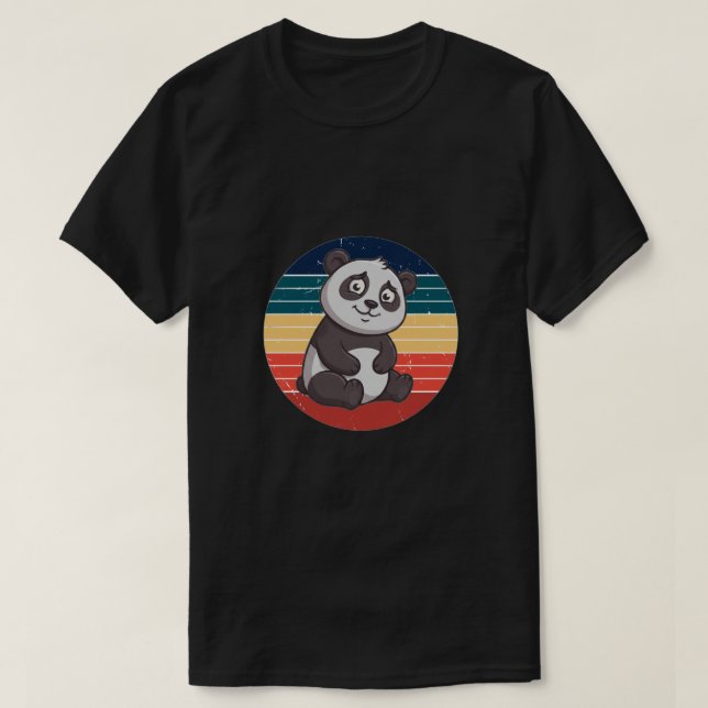 Retro Shy Panda Bear Sunset Art T-Shirt (Design Front)