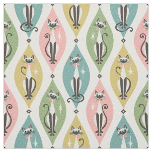 Retro Siamese Cats and Starbursts On Lozenges  Fabric