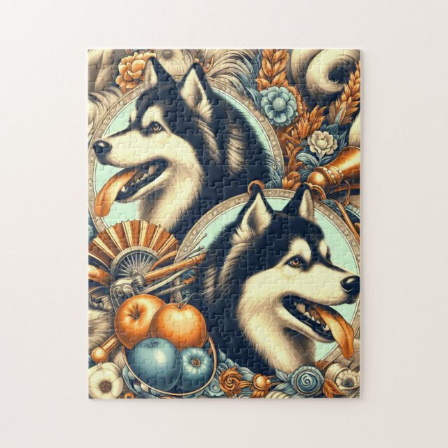 Retro Siberian Husky Illustration Jigsaw Puzzle (Vertical)
