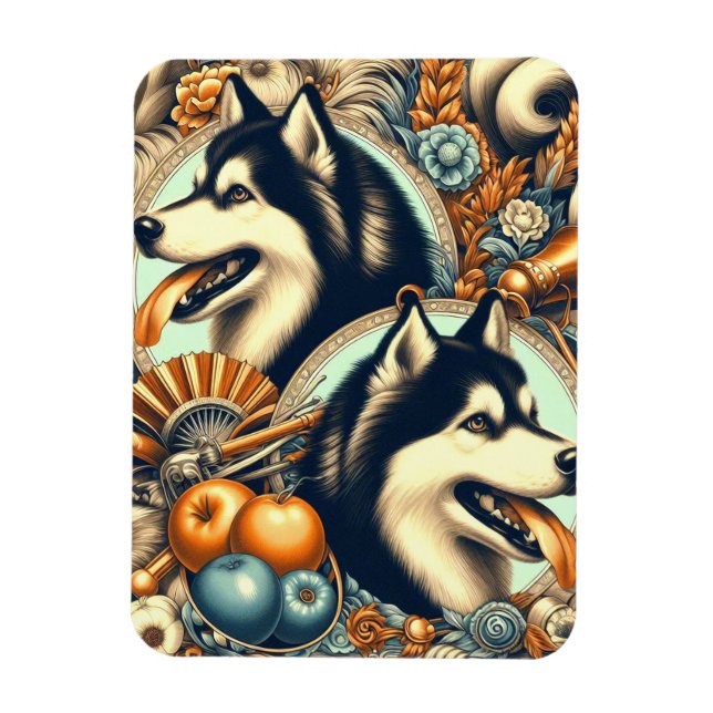 Retro Siberian Husky Illustration Magnet (Vertical)