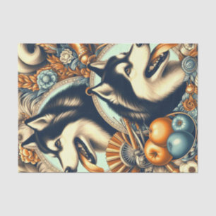 Retro Siberian Husky Illustration Tissue Paper