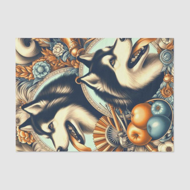 Retro Siberian Husky Illustration Tissue Paper (Front)