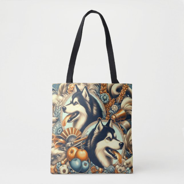 Retro Siberian Husky Illustration Tote Bag (Front)