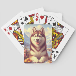 Retro Siberian Husky Painting Playing Cards