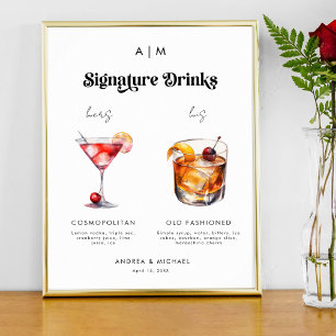 Retro Signature Drinks Bride Groom Wedding Sign   