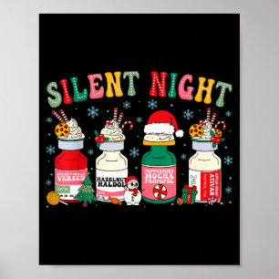 Retro Silent Night Xmas Nurse Christmas Doctor Er Poster