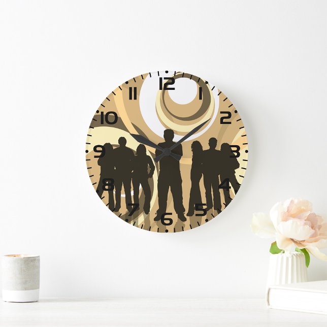 Retro Silhouette People with Abstract Circles Large Clock (Creator Uploaded)