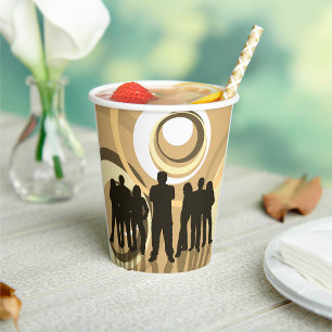 Retro Silhouette People with Abstract Circles Paper Cups