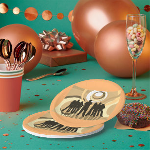 Retro Silhouette People with Abstract Circles Paper Plate