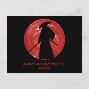 Retro Silhouette Samurai - Samurai Mind Quote Postcard