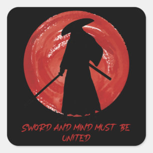 Retro Silhouette Samurai - Samurai Mind Quote Square Sticker