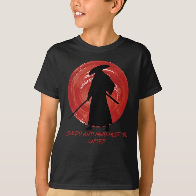Retro Silhouette Samurai - Samurai Mind Quote T-Shirt (Front)