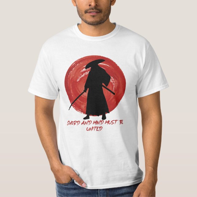 Retro Silhouette Samurai - Samurai Mind Quote T-Shirt (Front)