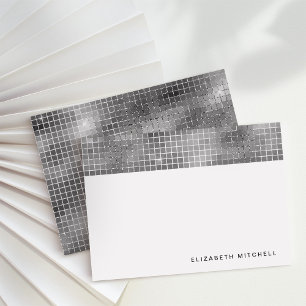 Retro Silver Grey Disco Ball Mirror   Monogram Card
